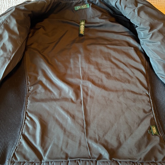 Lauren Ralph Lauren black quilted Puffer jacket, lamb leather trim Sz L - Picture 8 of 11